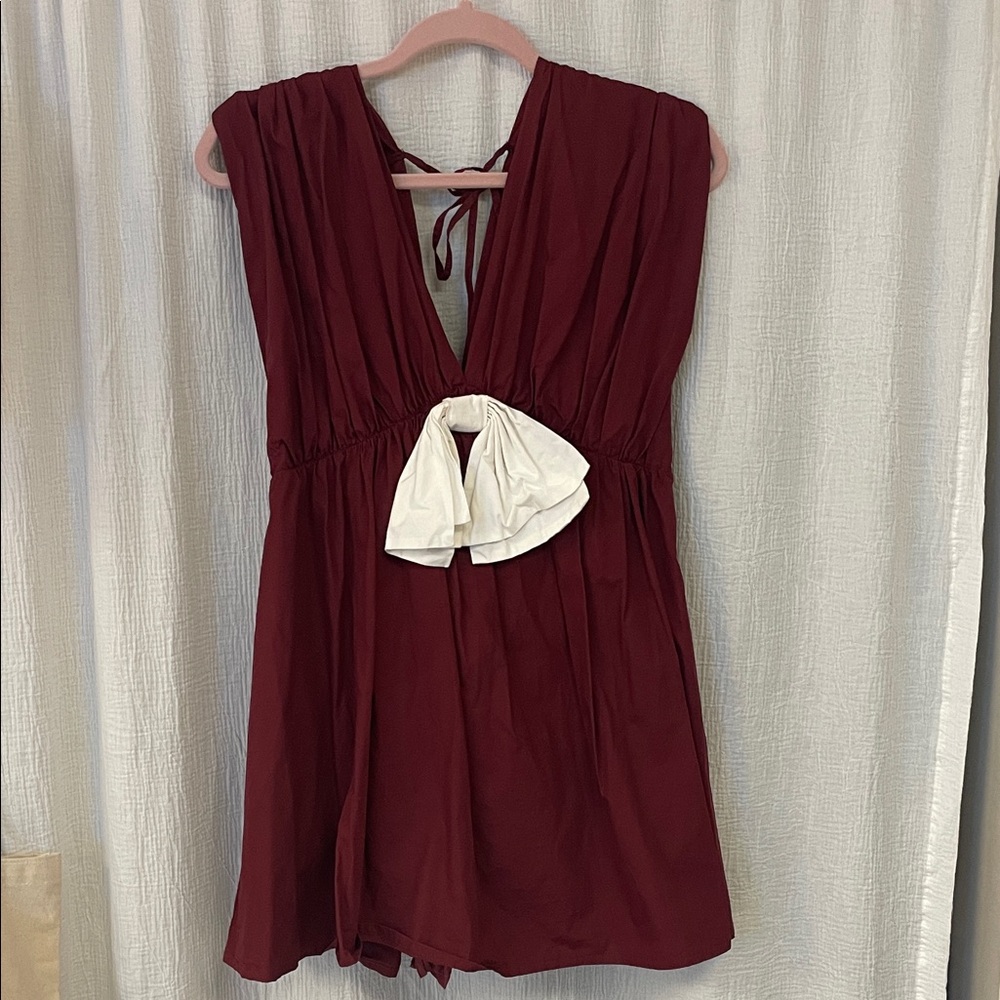 Burgundy Dress with White Bow Accent